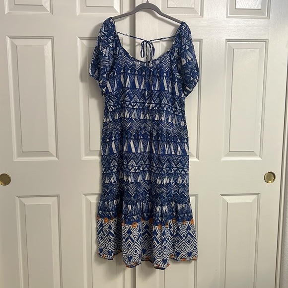 D8- NWT Knox Rose Blue White Pullover Midi Dress Boho Pockets MuuMuu Sz Medium - Picture 3 of 9